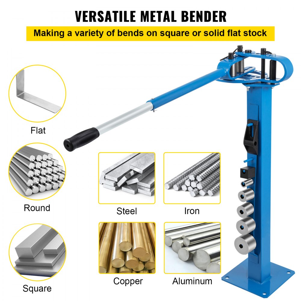 VEVOR YP-38 Metal Bender 1"-3" Flat Bar Square Rod Bending 7 Dies w/ Floor Stand