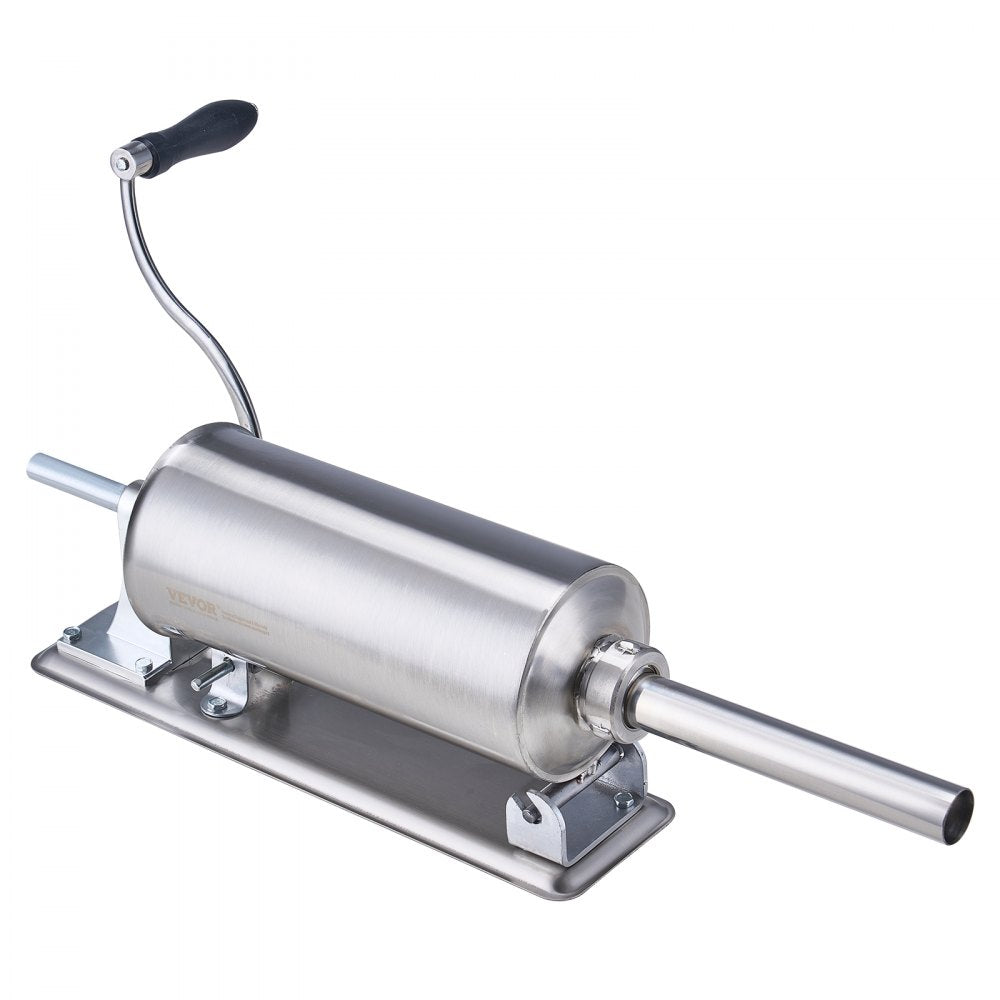 VEVOR Manual Sausage Stuffer, 2.5 L / 6 LBS Horizontal Sausage Machine with U-type Clamp, Made of Food-Grade Stainless Steel, Includes 8 Stuffing Tubes, for Home Kitchen Restaurant Commercial