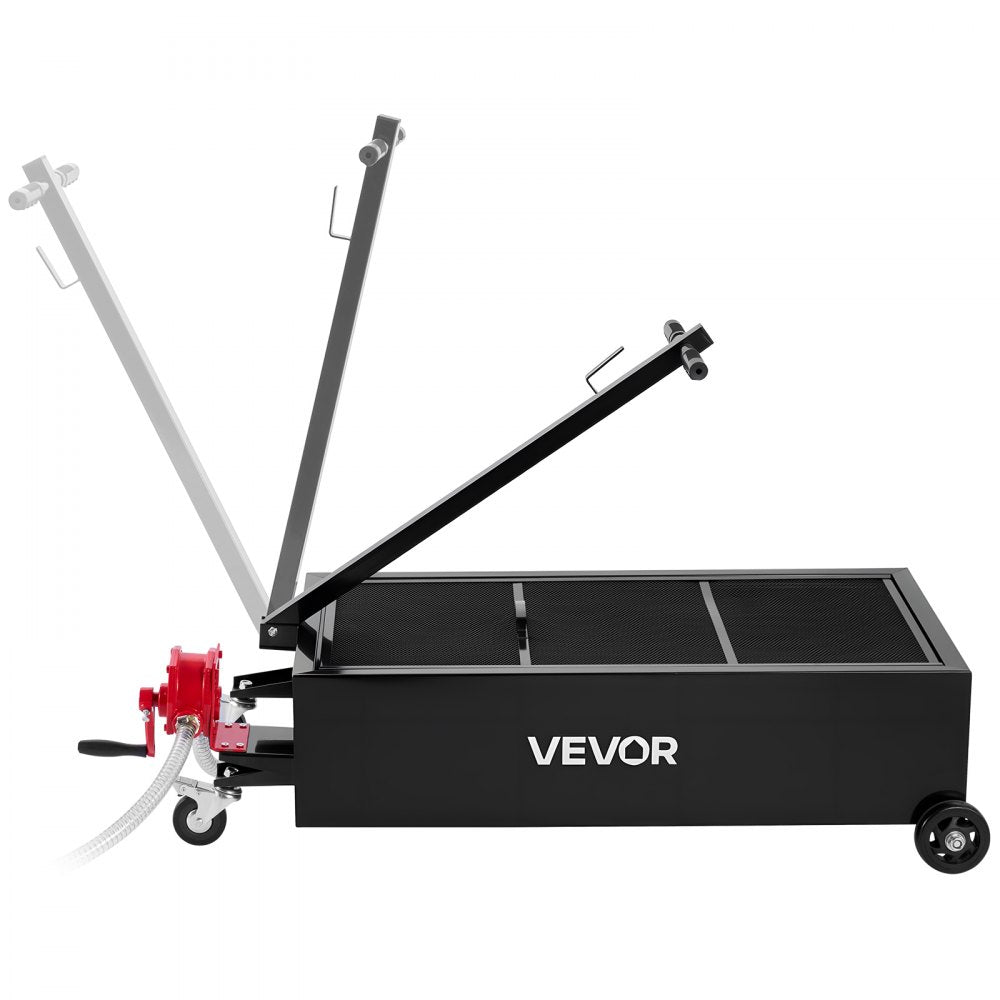 VEVOR Low Profile Oil Drain Pan, 25 Gallon Capacity, Rolling Oil Drain Pan with Manual Pump, 7.2 ft Hose & T Folding Handle, Leak-proof & Corrosion-resistant, Fit for Cars, SUVs, Trucks, ATVs, Black