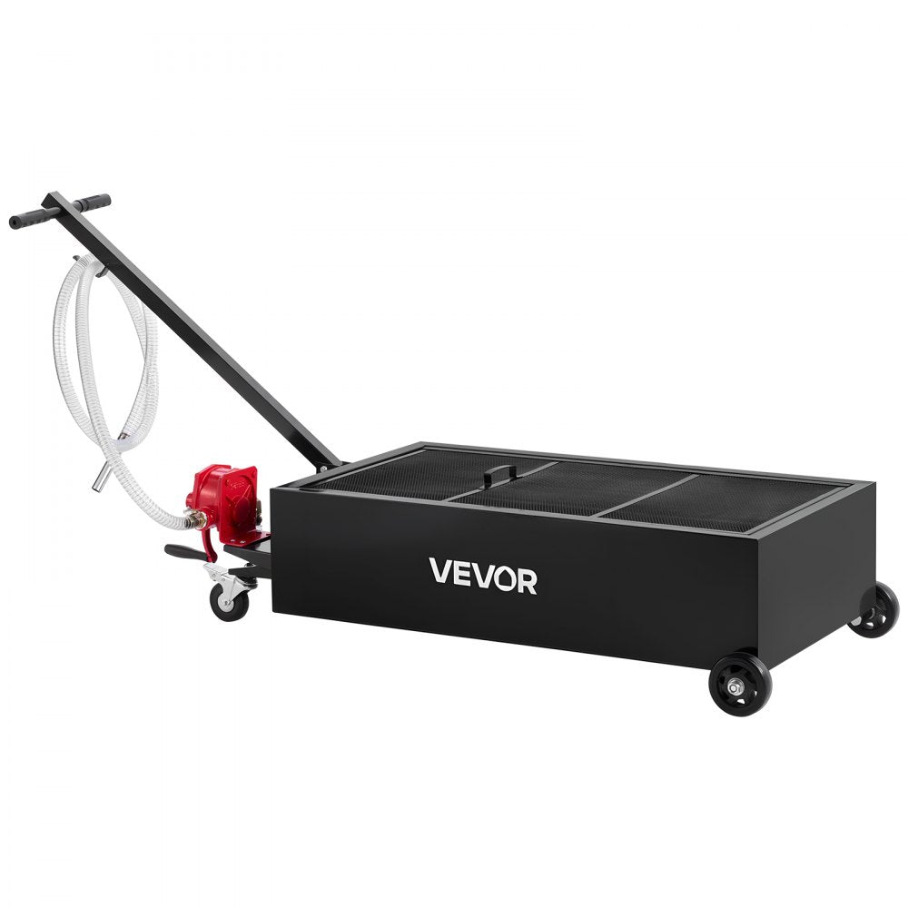 VEVOR Low Profile Oil Drain Pan, 25 Gallon Capacity, Rolling Oil Drain Pan with Manual Pump, 7.2 ft Hose & T Folding Handle, Leak-proof & Corrosion-resistant, Fit for Cars, SUVs, Trucks, ATVs, Black
