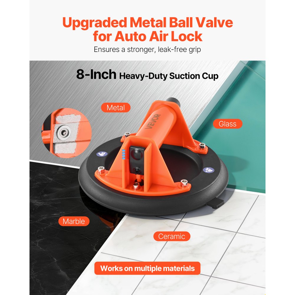 VEVOR Vacuum Suction Cup, 8-Inch Vacuum Glass Lifter with ABS Handle, 400 lbs Max Lifting Capacity Tile Suction Cup Tool with Carrying Case for Lifting Large Tile, Granite, Drywall, Windows (1-Pack)