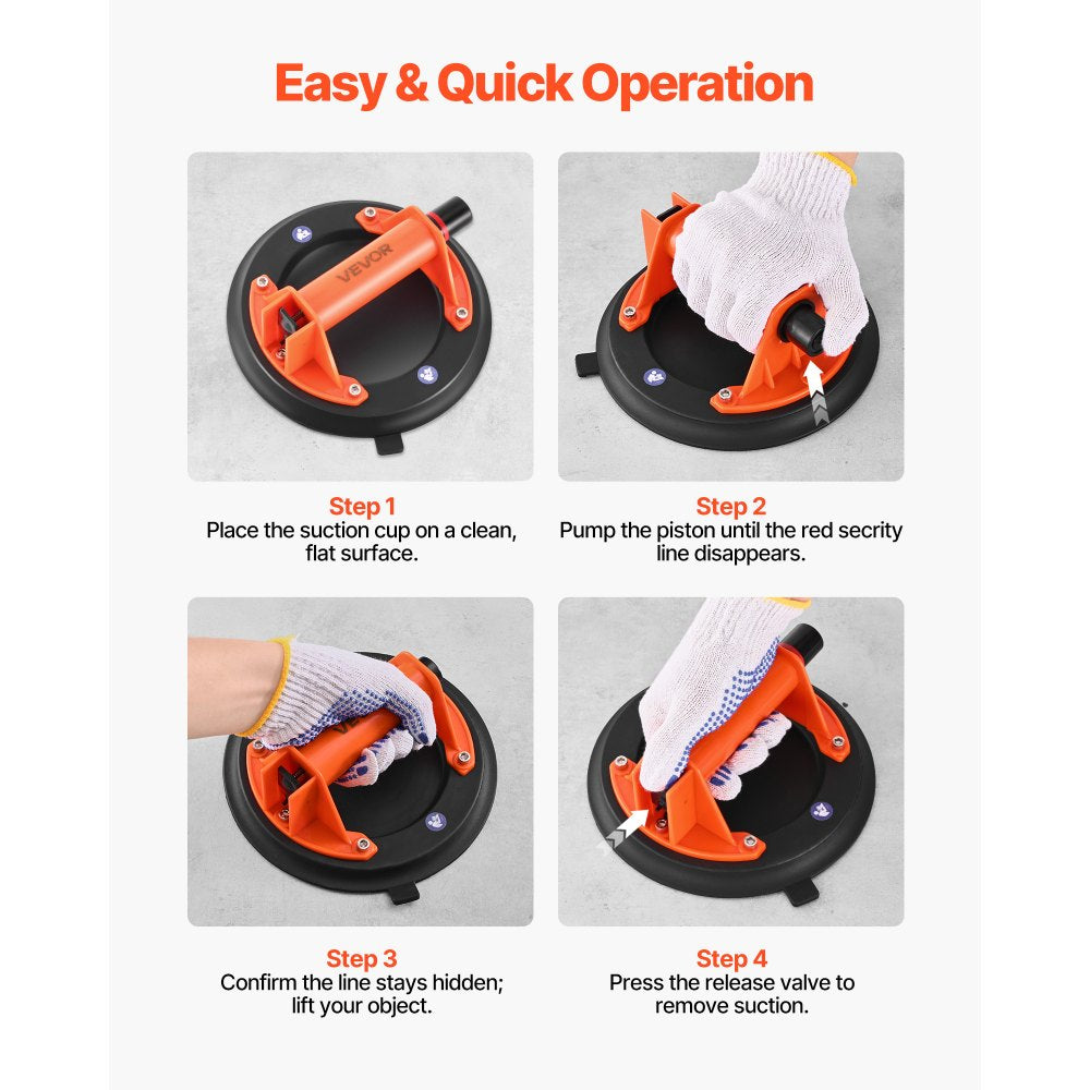 VEVOR Vacuum Suction Cup, 8-Inch Vacuum Glass Lifter with ABS Handle, 400 lbs Max Lifting Capacity Tile Suction Cup Tool with Carrying Case for Lifting Large Tile, Granite, Drywall, Windows (2-Pack)