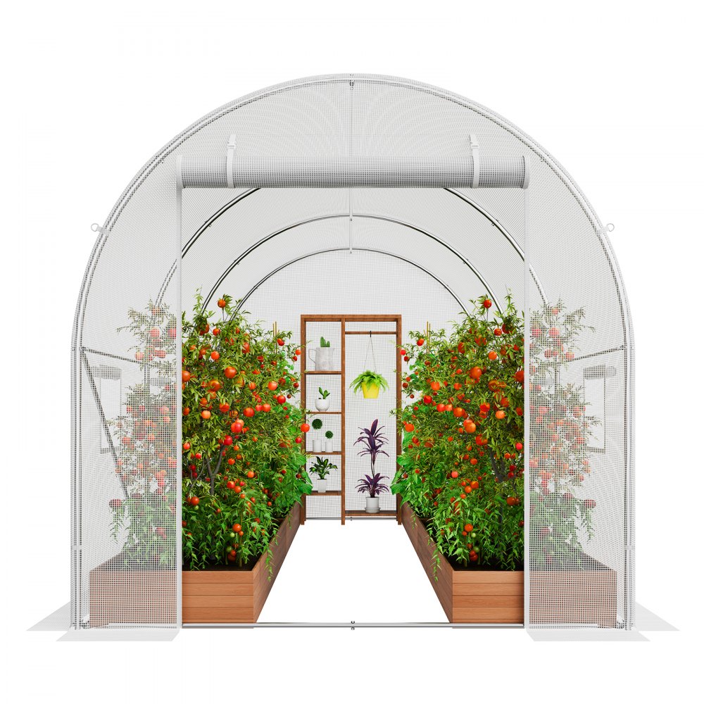 VEVOR Walk-in Tunnel Greenhouse, 9.6x6.4x6.2 ft Hoop House Greenhouse Tunnel, Plant Hot House with Galvanized Steel Frame, White PE Cover, Roll-up Zipper Door and 6 Windows for Outdoor