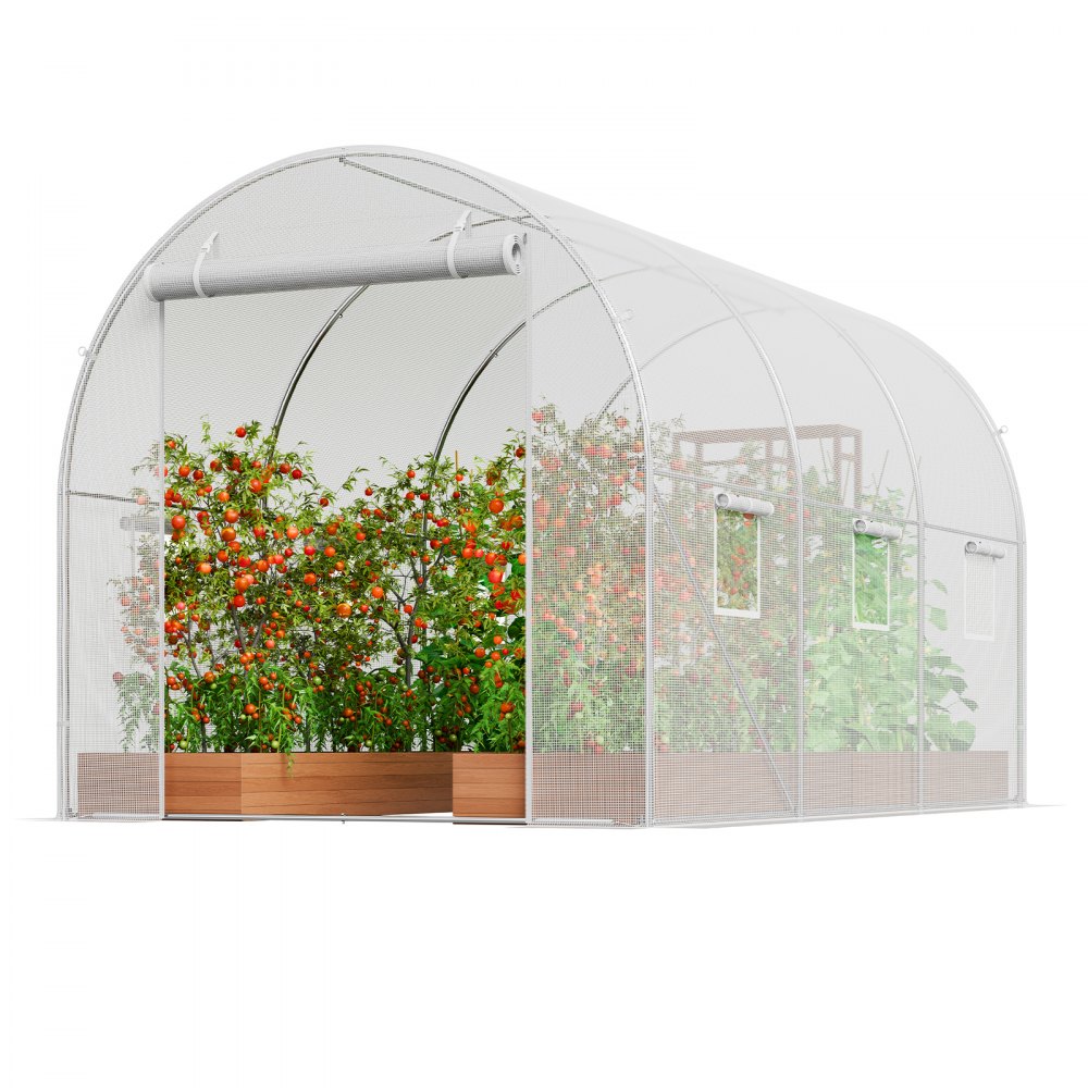 VEVOR Walk-in Tunnel Greenhouse, 9.6x6.4x6.2 ft Hoop House Greenhouse Tunnel, Plant Hot House with Galvanized Steel Frame, White PE Cover, Roll-up Zipper Door and 6 Windows for Outdoor