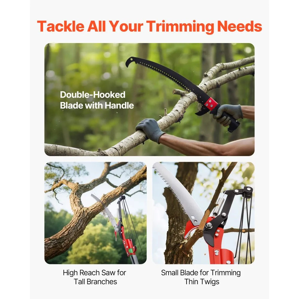VEVOR Manual Pole Saw, 3.87-27 ft Extendable Pole Tree Pruner with Scissors, Sharp 65Mn Steel Blade, Lightweight Fiberglass Handle Pole, for High Branch Trimming, Pruning Tool for Palms and Shrubs