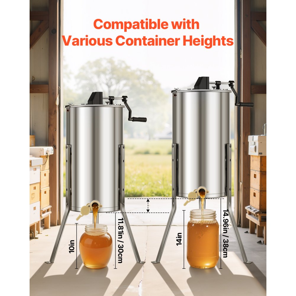 VEVOR Honey Extractor, 2 Frame Manual Honey Spinner with Transparent Lid, Stainless Steel Honeycomb Drum Spinner with Height Adjustable Stand, Honeycomb Extraction Centrifuge Equipment for Beekeeping