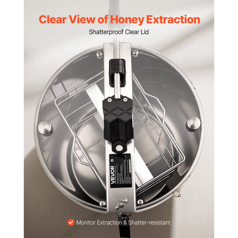 VEVOR Honey Extractor, 2 Frame Manual Honey Spinner with Transparent Lid, Stainless Steel Honeycomb Drum Spinner with Height Adjustable Stand, Honeycomb Extraction Centrifuge Equipment for Beekeeping