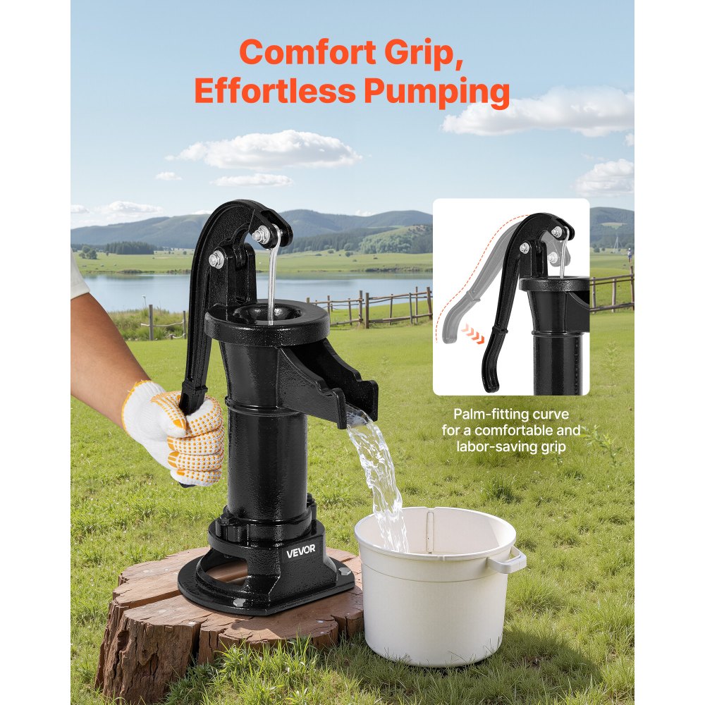 VEVOR Well Hand Pitcher Pump, 25 ft Maximum Lift, Antique Cast Iron Manual Hand Water Pump, NPT 1-1/4 in Connection, Easy Installation, Old Fashioned for Outdoor Garden, Pond, Backyard, Farm, Black