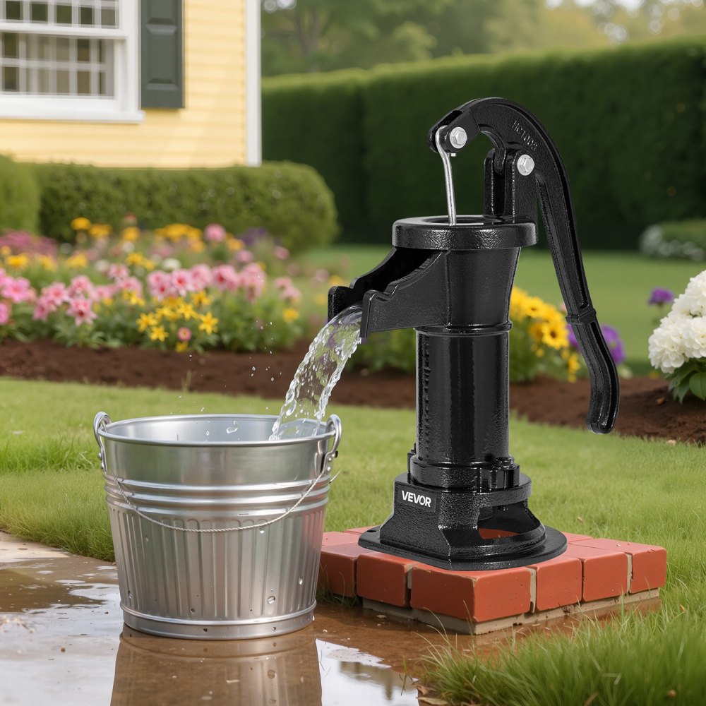 VEVOR Well Hand Pitcher Pump, 25 ft Maximum Lift, Antique Cast Iron Manual Hand Water Pump, NPT 1-1/4 in Connection, Easy Installation, Old Fashioned for Outdoor Garden, Pond, Backyard, Farm, Black