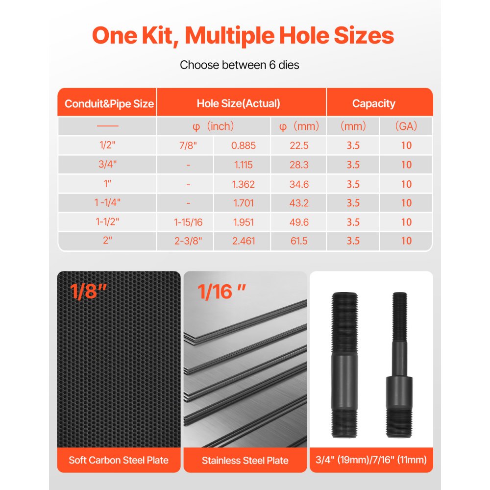 VEVOR Knockout Punch Set, 10 Ton Hydraulic Knockout Set, 1/2" to 2" KO Tool Kit Hole Making Tool, KO Tools Kit W/6 Dies for Metal Electrical Cabinets, Electrical Control Cabinets, Switch Cabinets