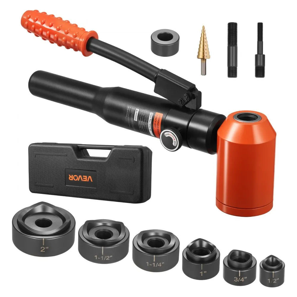 VEVOR Knockout Punch Set, 10 Ton Hydraulic Knockout Set, 1/2" to 2" KO Tool Kit Hole Making Tool, KO Tools Kit W/6 Dies for Metal Electrical Cabinets, Electrical Control Cabinets, Switch Cabinets