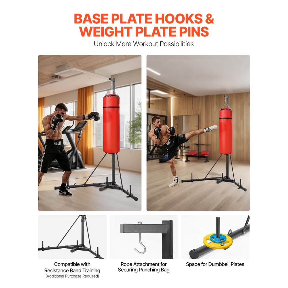 VEVOR Punching Bag Stand, Steel Heavy Duty Workout Training Equipment, Adjustable Height Boxing Punching Stand with Weighted Base, Holds Up to 140 lbs, Freestanding Sandbag Rack for Home Gym Fitness