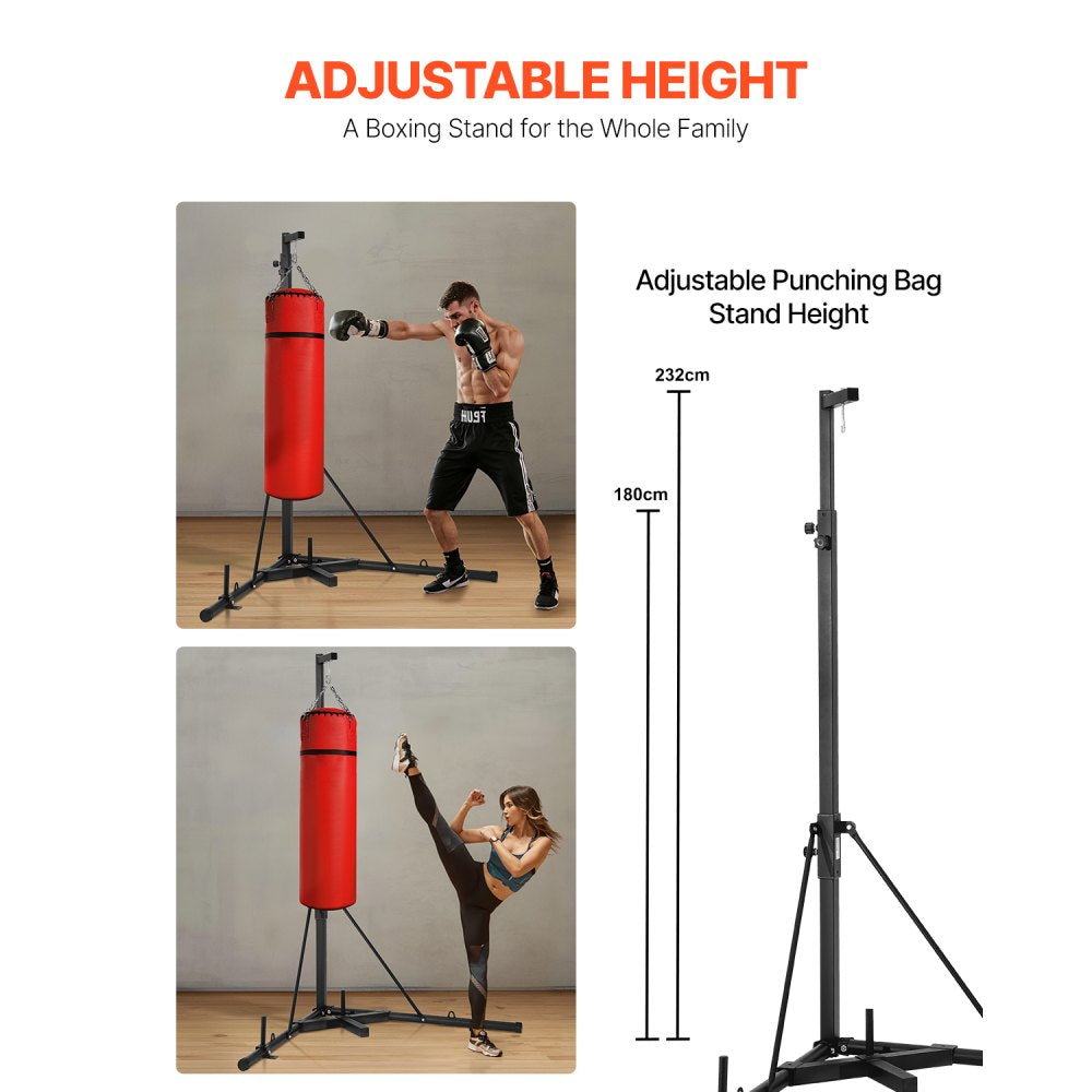 VEVOR Punching Bag Stand, Steel Heavy Duty Workout Training Equipment, Adjustable Height Boxing Punching Stand with Weighted Base, Holds Up to 140 lbs, Freestanding Sandbag Rack for Home Gym Fitness