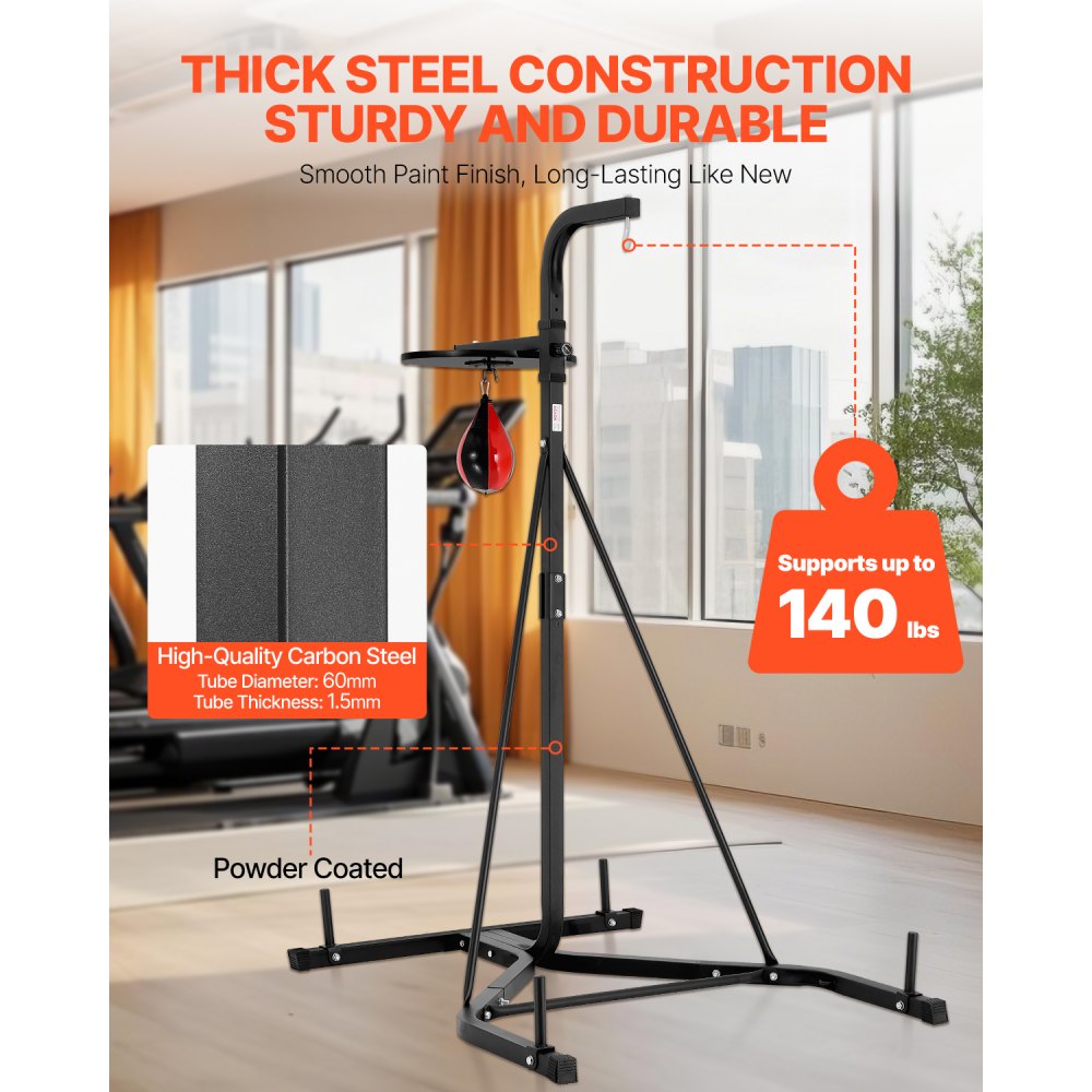 VEVOR 2 in 1 Punching Bag Stand, Steel Heavy Duty Workout Equipment, Adjustable Height Boxing Punching Bag and Speed Bag Stand, Freestanding Sandbag Rack, Holds Up to 140 lbs, for Home Gym Fitness