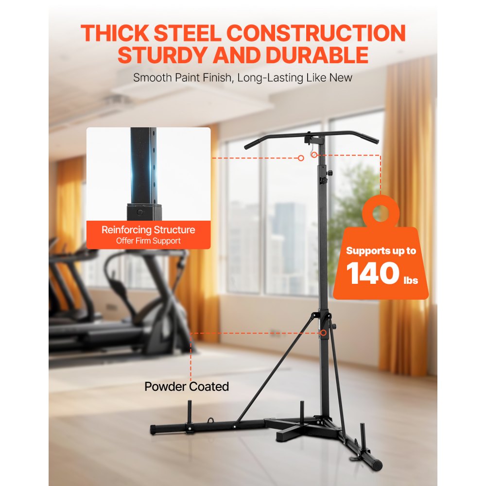 VEVOR 2 in 1 Punching Bag Stand, Steel Heavy Duty Workout Equipment, Adjustable Height Boxing Punching Bag Stand with Pull Up Bar, Freestanding Sandbag Rack, Holds Up to 140 lbs, for Home Gym Fitness