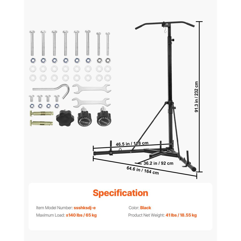 VEVOR 2 in 1 Punching Bag Stand, Steel Heavy Duty Workout Equipment, Adjustable Height Boxing Punching Bag Stand with Pull Up Bar, Freestanding Sandbag Rack, Holds Up to 140 lbs, for Home Gym Fitness