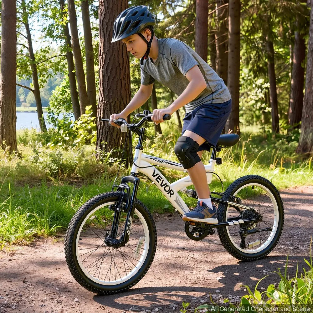 VEVOR Mountain Bike for Men and Women 20 inch Outdoor Bicycle 6 Speeds, Adult Bikes, Full Suspension, Adjustable Saddle, All-Terrain Tires, High Carbon Steel Frame, Dual Brakes, Pre-Assembled