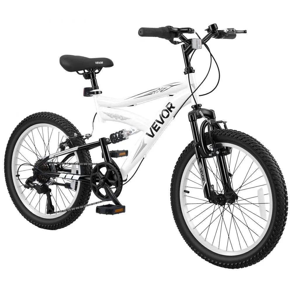 VEVOR Mountain Bike for Men and Women 20 inch Outdoor Bicycle 6 Speeds, Adult Bikes, Full Suspension, Adjustable Saddle, All-Terrain Tires, High Carbon Steel Frame, Dual Brakes, Pre-Assembled