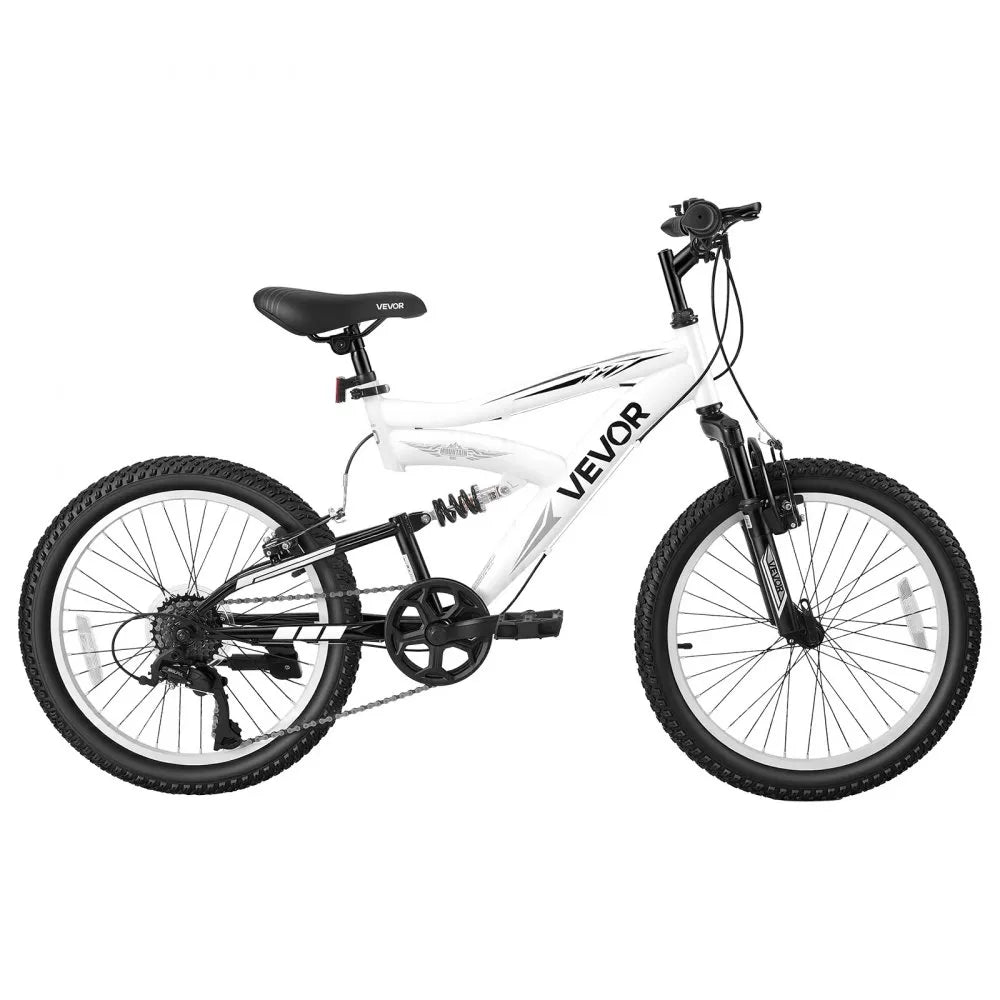 VEVOR Mountain Bike for Men and Women 20 inch Outdoor Bicycle 6 Speeds, Adult Bikes, Full Suspension, Adjustable Saddle, All-Terrain Tires, High Carbon Steel Frame, Dual Brakes, Pre-Assembled