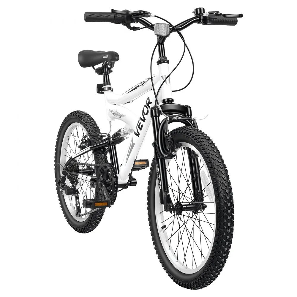 VEVOR Mountain Bike for Men and Women 20 inch Outdoor Bicycle 6 Speeds, Adult Bikes, Full Suspension, Adjustable Saddle, All-Terrain Tires, High Carbon Steel Frame, Dual Brakes, Pre-Assembled