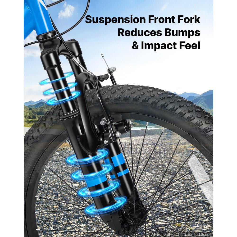 VEVOR Mountain Bike for Men and Women 20 inch Outdoor Bicycle 6 Speeds, Adult Bikes, Front Suspension, Adjustable Saddle, All-Terrain Tires, High Carbon Steel Frame, Dual Brake, Pre-Assembled