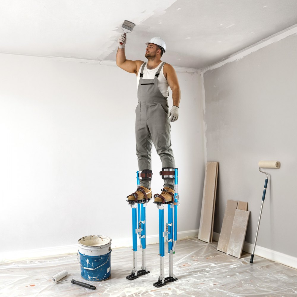 VEVOR Drywall Stilts, 24.2–40.3 Inch Adjustable Aluminum Painter Stilts, 228 lbs Load Capacity, Non-Slip Rubber Feet, Dual Spring Shock Absorption, Comfortable Leg Straps for Painting, Decoration,Blue