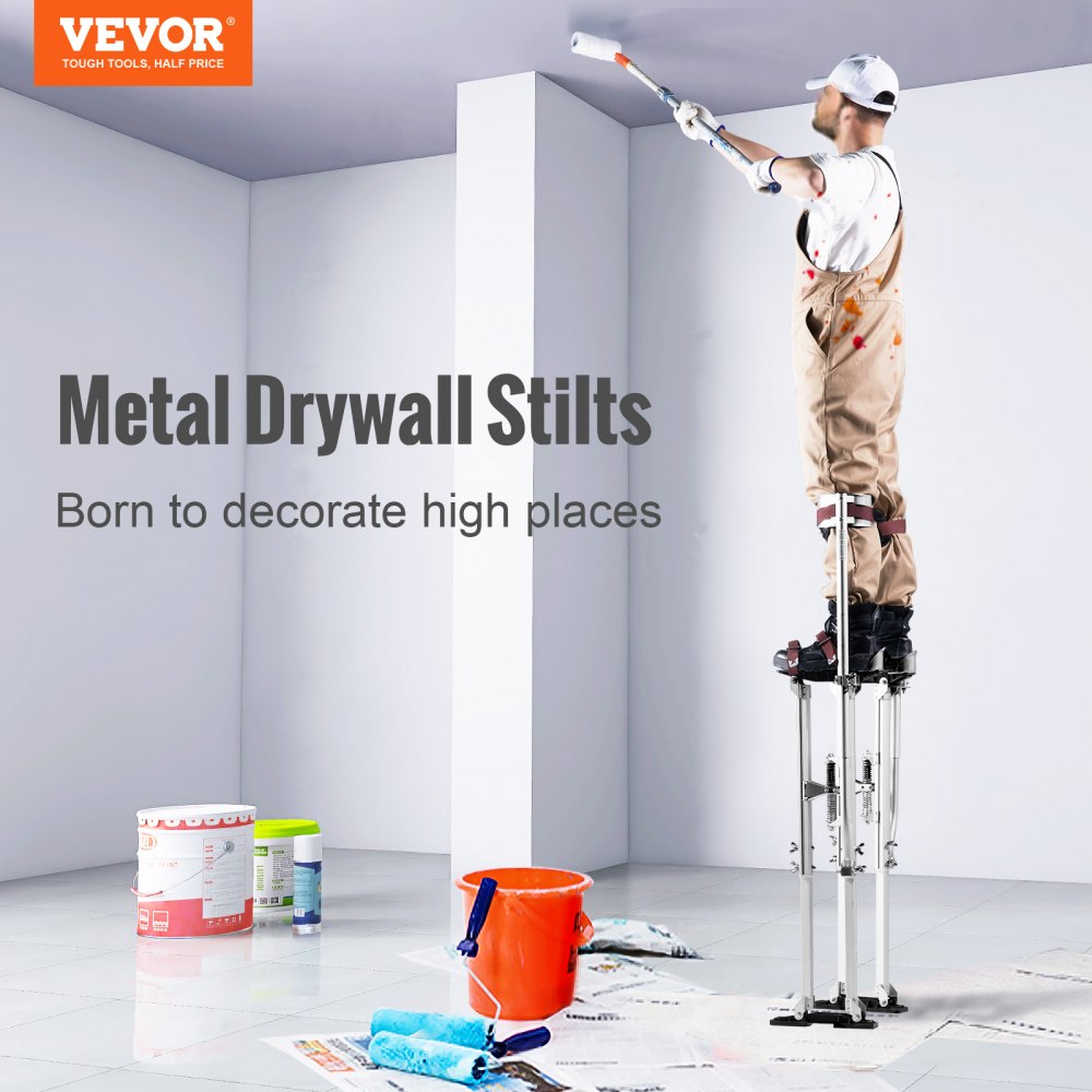 VEVOR Drywall Stilts, 36''-50'' Adjustable Aluminum Tool Stilts with Protective Knee Pads, Durable and Non-slip Work Stilts for Sheetrock Painting, Walking, Taping, Silver