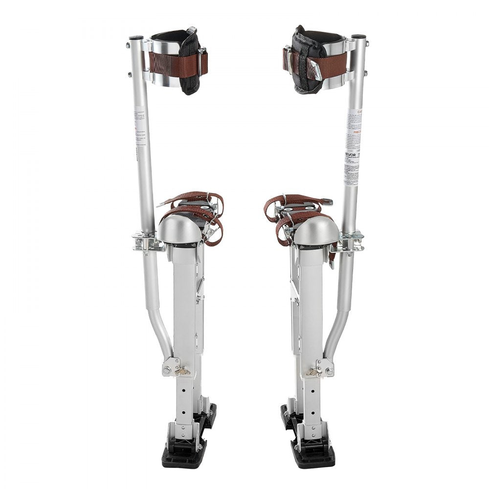 VEVOR Drywall Stilts, 16.1–24.1 in Adjustable Aluminum Painter Stilts, 228 lbs Load Capacity, Non-Slip Rubber Feet, Dual Spring Shock Absorption, Comfortable Leg Straps for Painting, Decoration,Silver