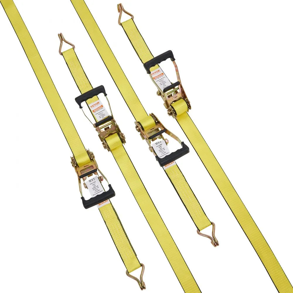 VEVOR Ratchet Tie Down Straps (4PK), 5000 lb Break Strength, Double J Hook Includes 4 Premium 2" x 15' Rachet Tie Downs with Padded Handles, for Moving Securing Cargo, Appliances, Lawn Equipment