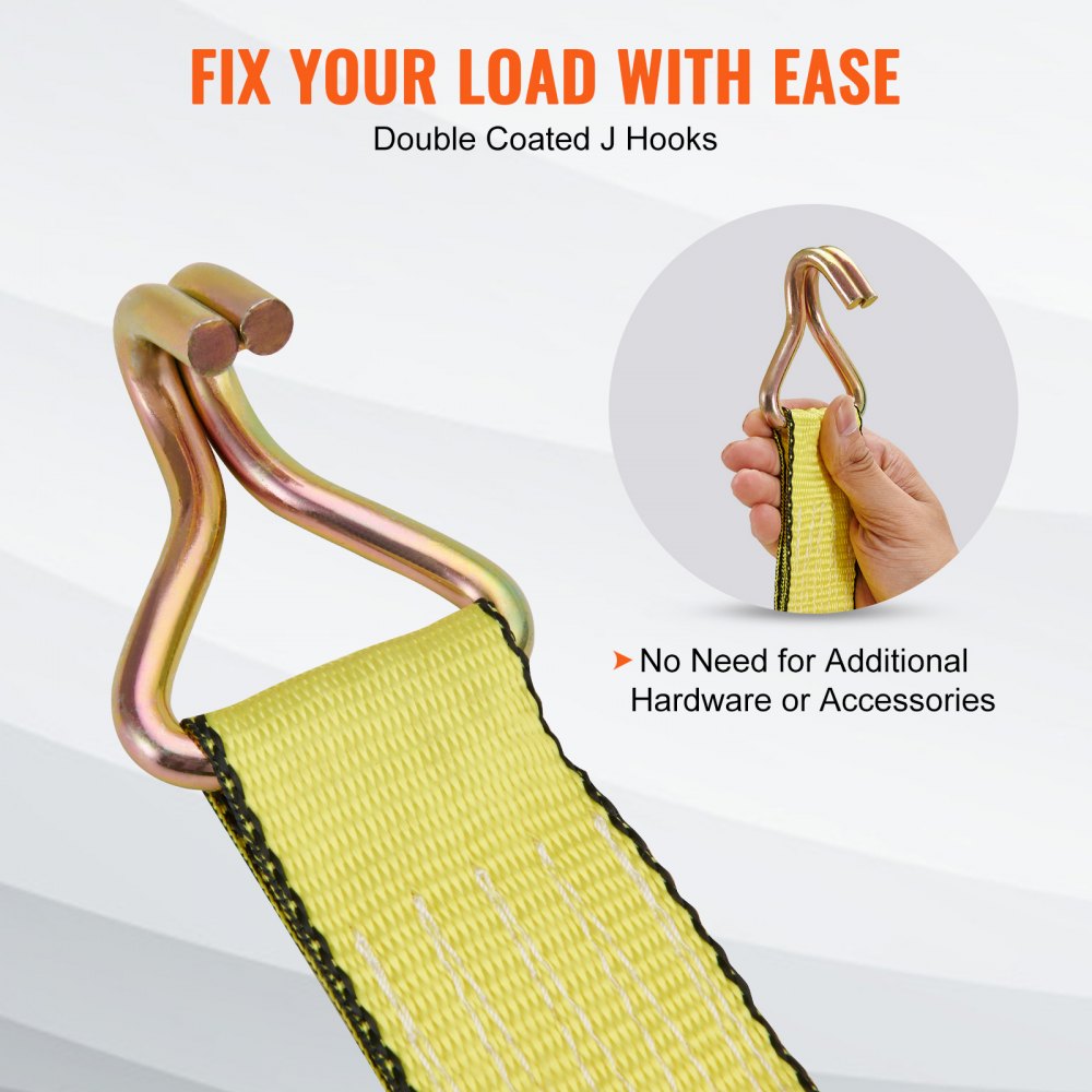 VEVOR Ratchet Tie Down Straps (4PK), 10000 lb Break Strength, Double J Hook Includes 4 Premium 2" x 27' Rachet Tie Downs with Padded Handles, for Moving Securing Cargo, Appliances, Lawn Equipment