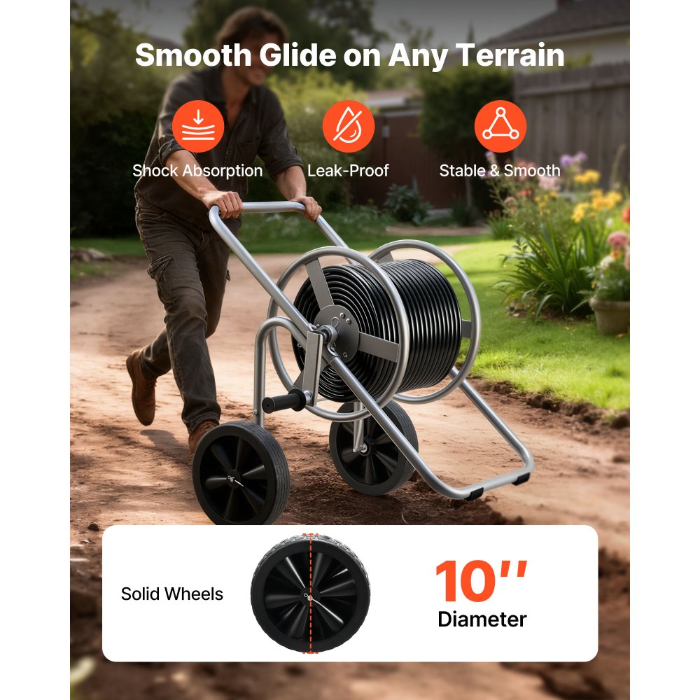 VEVOR Water Hose Reel Cart, 200/300 ft High-Pressure Garden Hose Cart, Hoses Reel Carts with Two Wheels, Handle & Heavy-Duty Mesh Storage Basket, Portable Hoses Reels for Garden Watering, Car Washing