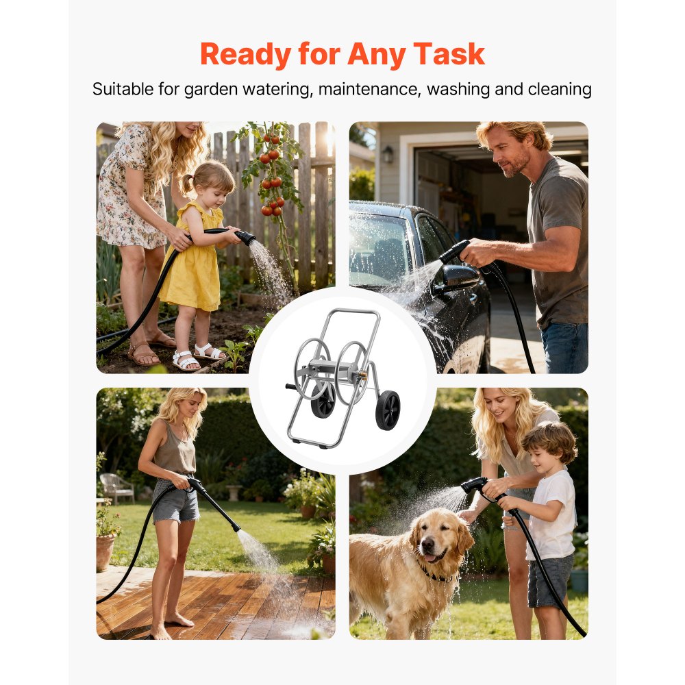 VEVOR Water Hose Reel Cart, 200/300 ft High-Pressure Garden Hose Cart, Hoses Reel Carts with Two Wheels, Handle & Heavy-Duty Mesh Storage Basket, Portable Hoses Reels for Garden Watering, Car Washing