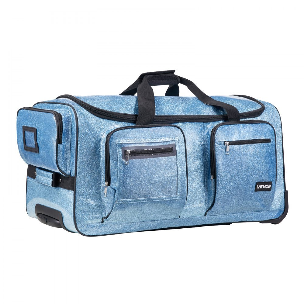 VEVOR Dance Bag with Garment Rack, 29 Inch Rolling Dance Duffel, with Wheels, USB Port, Height Adjustable Clothes Rack, Privacy Protection Curtain, Ideal for Travel and Competitions, Sparkling Blue