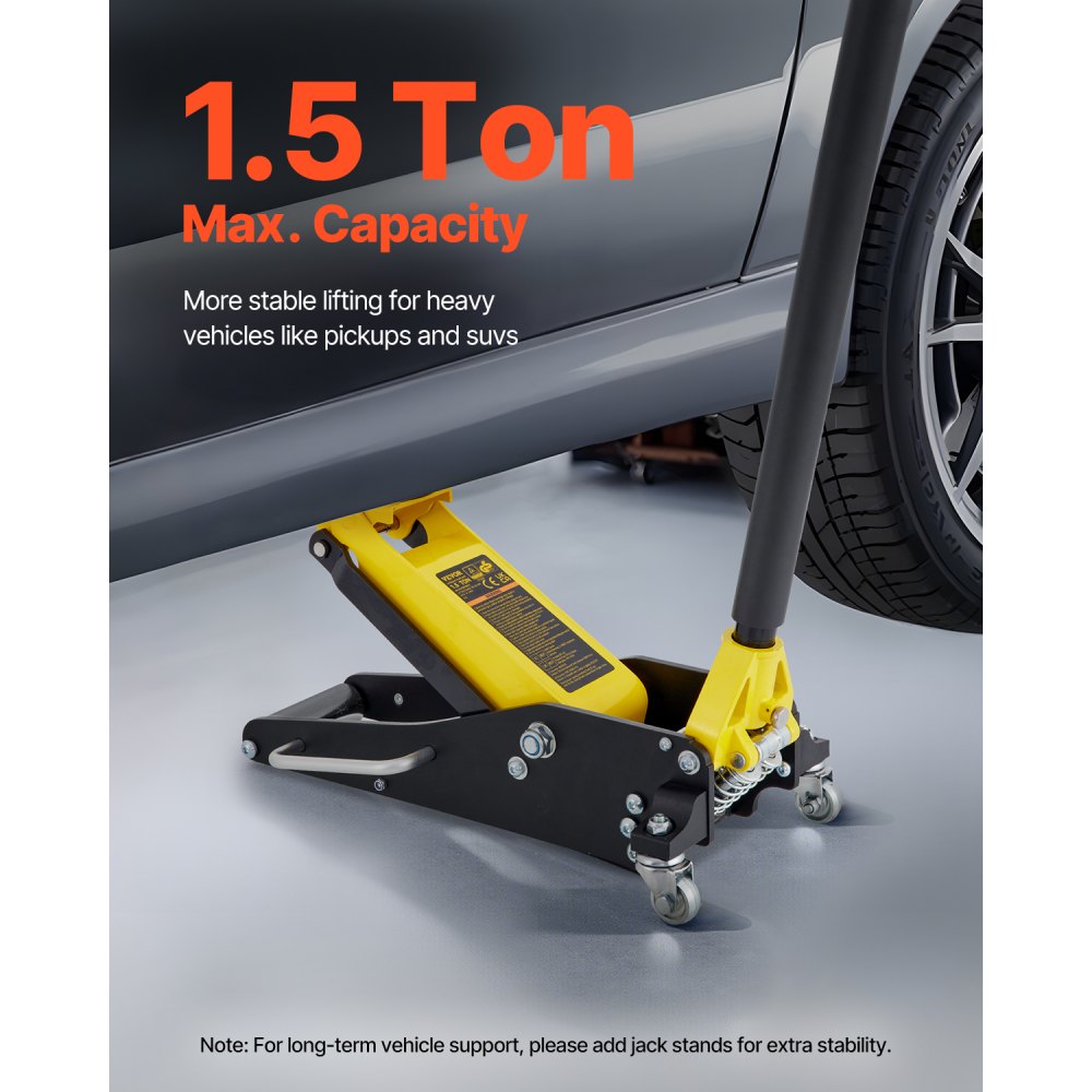 VEVOR Floor Jack, 1.5 Ton Low Profile Floor Jack, Aluminum and Steel Racing Floor Jack with Dual Pistons Quick Lift Pump, Floor Jack Lifting Range 3-3/20"-14-10/27"