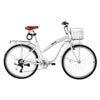 VEVOR Women Bike, 26 in Beach Cruiser Bike, 7-Speed Adult City Bicycle with Carbon Steel Frame, 330 lbs Capacity, Basket, Rear Rack & Dual V-Brakes, White