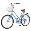 VEVOR Women Bike, 26 in Beach Cruiser Bike, 7-Speed Adult City Bicycle with Aluminum Alloy Frame, 330 lbs Capacity, Basket, Rear Rack & Dual V-Brakes, Light Blue