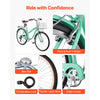 VEVOR Women Bike, 26 in Beach Cruiser Bike, 7-Speed Adult City Bicycle with Carbon Steel Frame, 330 lbs Capacity, Basket, Rear Rack & Dual V-Brakes, Mint Green