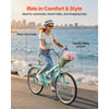 VEVOR Women Bike, 26 in Beach Cruiser Bike, Single-Speed Adult City Bicycle with Steel Frame, 330 lbs Capacity, Basket, Rear Rack & Dual V-Brakes, Mint Green