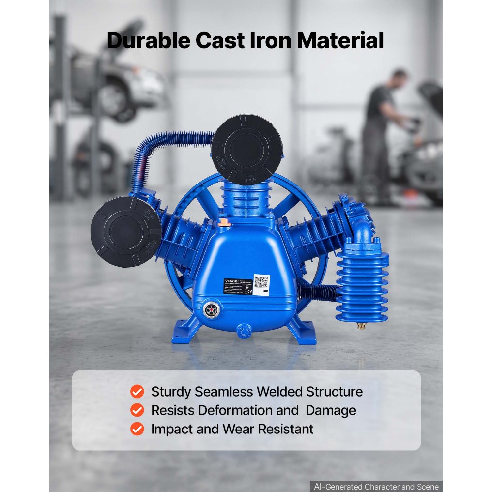 VEVOR Air Compressor Pump Head, 5HP 14.9CFM, 3-Cylinder Oil Lubricated Air Compressor Pump Head, Dual Stage Cast Iron Replacement Head with Max 175PSI Pressure for Woodworking Auto Repair
