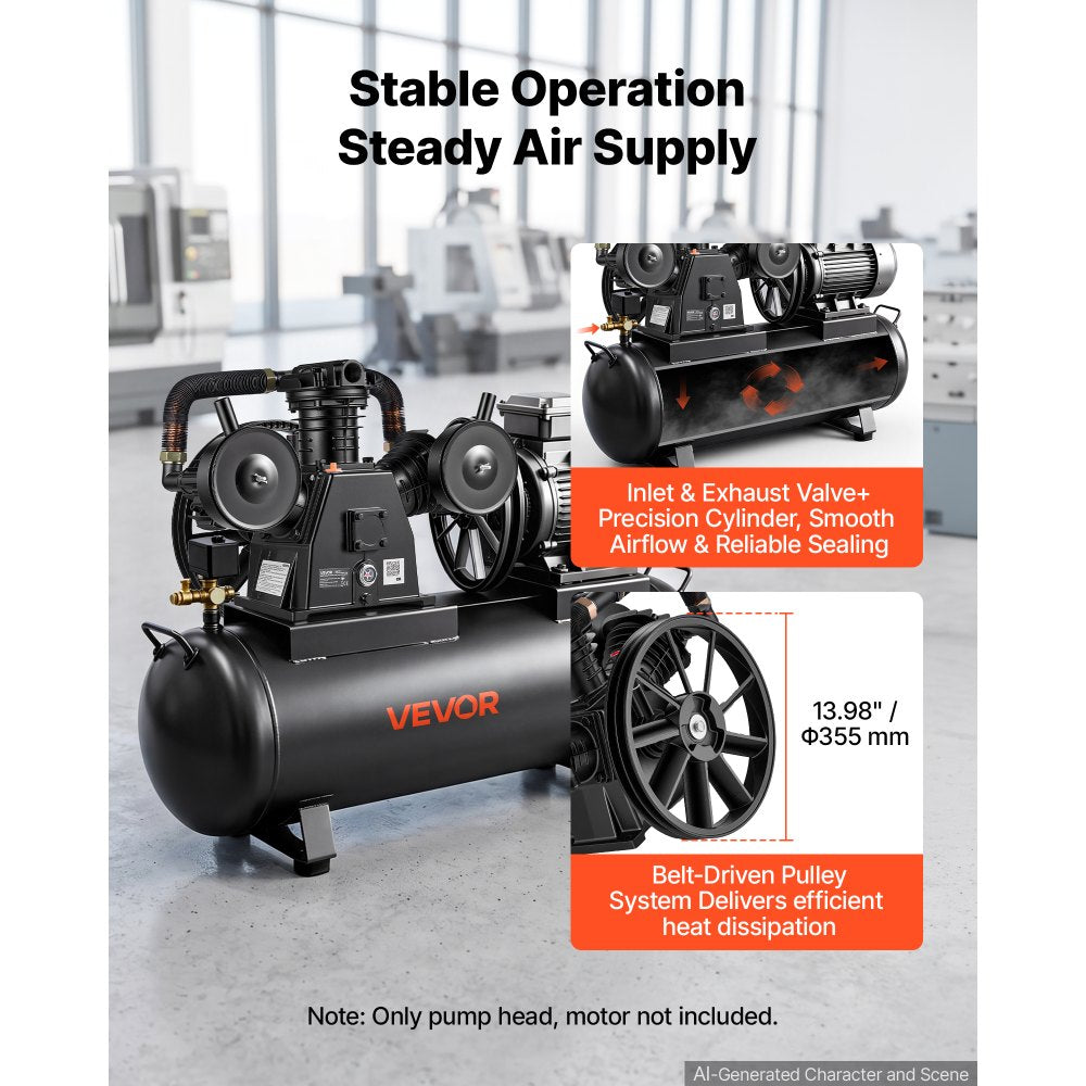 VEVOR Air Compressor Pump Head, 7.5HP 19.3CFM, 3-Cylinder Oil Lubricated Air Compressor Pump Head, Single Stage Cast Iron Replacement Head with Max 115PSI Pressure for Woodworking Auto Repair
