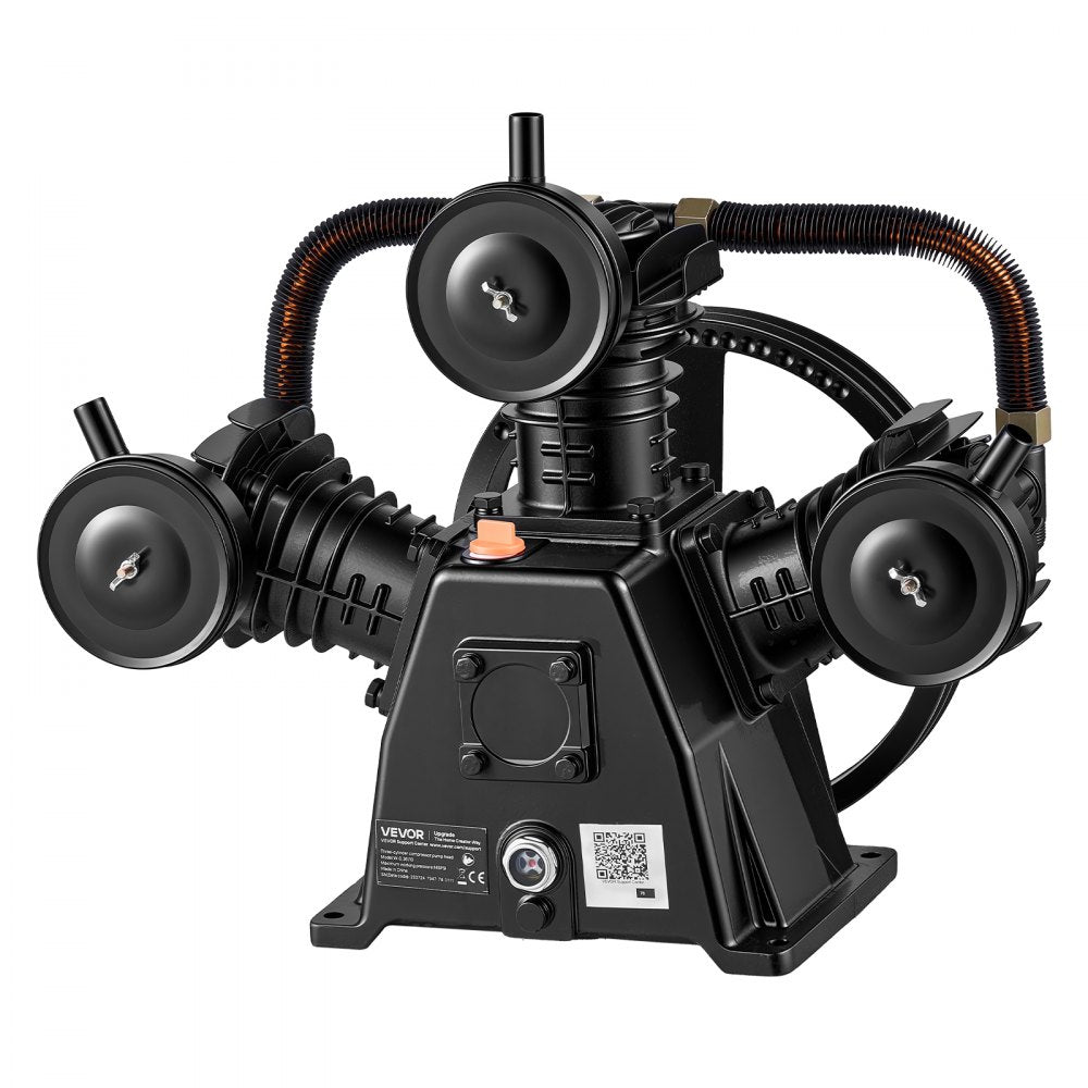 VEVOR Air Compressor Pump Head, 4HP 11.3CFM, 3-Cylinder Oil Lubricated Air Compressor Pump Head, Single Stage Cast Iron Replacement Head with Max 145PSI Pressure for Woodworking Auto Repair