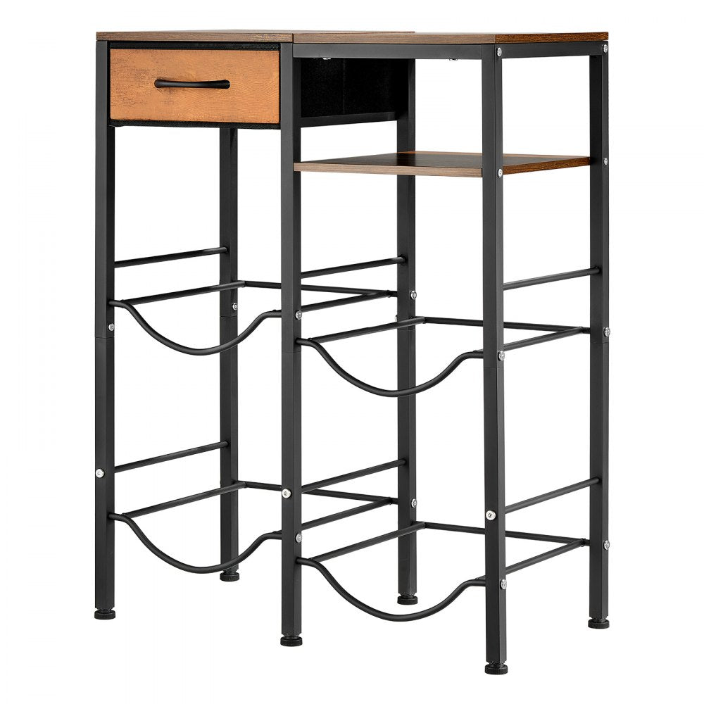 VEVOR Water Jug Holder, 4 Tiers Double Rows 3 and 5 Gallon Water Bottle Holder for 4 Bottles, Heavy Duty Jug Rack Organizer with Storage Shelf and Drawer, for Kitchen, Living Room, Black and Brown