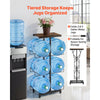 VEVOR Water Jug Holder, 4 Tiers Double Rows 3 and 5 Gallon Water Bottle Holder for 6 Bottles, Heavy Duty Jug Rack Organizer with Handles, Foldable for Kitchen, Office, Living Room, Black and Brown