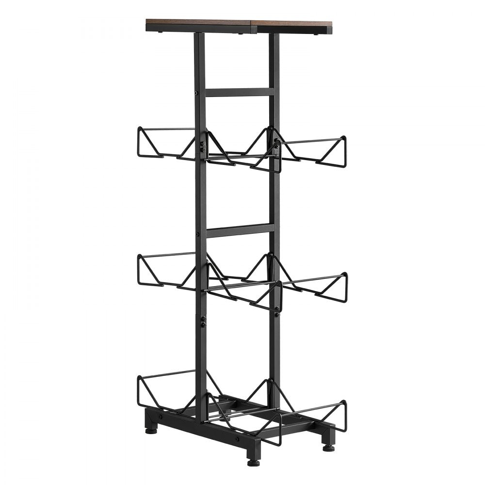 VEVOR Water Jug Holder, 4 Tiers Double Rows 3 and 5 Gallon Water Bottle Holder for 6 Bottles, Heavy Duty Jug Rack Organizer with Handles, Foldable for Kitchen, Office, Living Room, Black and Brown