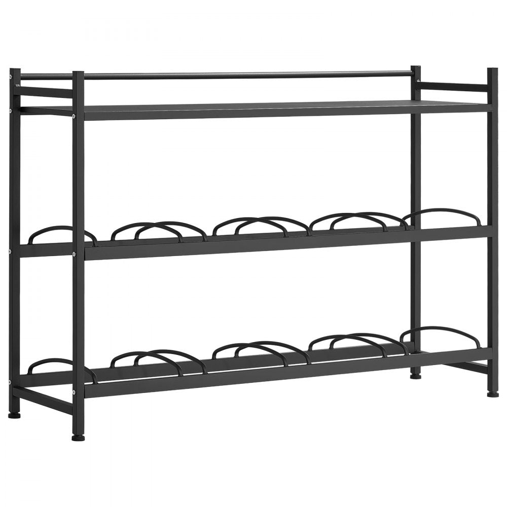 VEVOR Water Jug Holder, 3 Tiers 4 Rows 3 and 5 Gallon Water Bottle Holder for 8 Bottles, Heavy Duty Jug Rack Organizer with Storage Shelf, Angled Design, for Kitchen, Office, Living Room, Black
