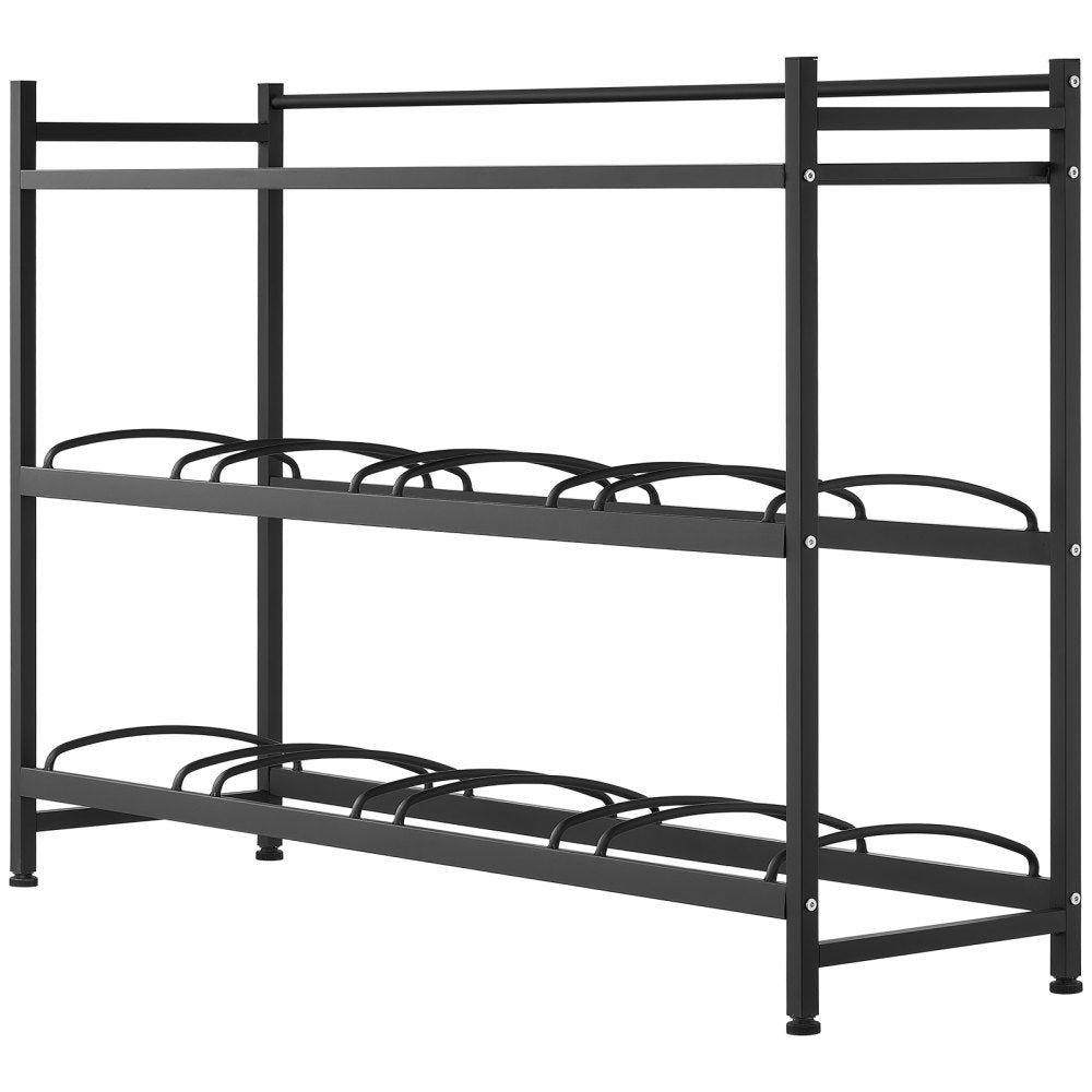 VEVOR Water Jug Holder, 3 Tiers 4 Rows 3 and 5 Gallon Water Bottle Holder for 8 Bottles, Heavy Duty Jug Rack Organizer with Storage Shelf, Angled Design, for Kitchen, Office, Living Room, Black