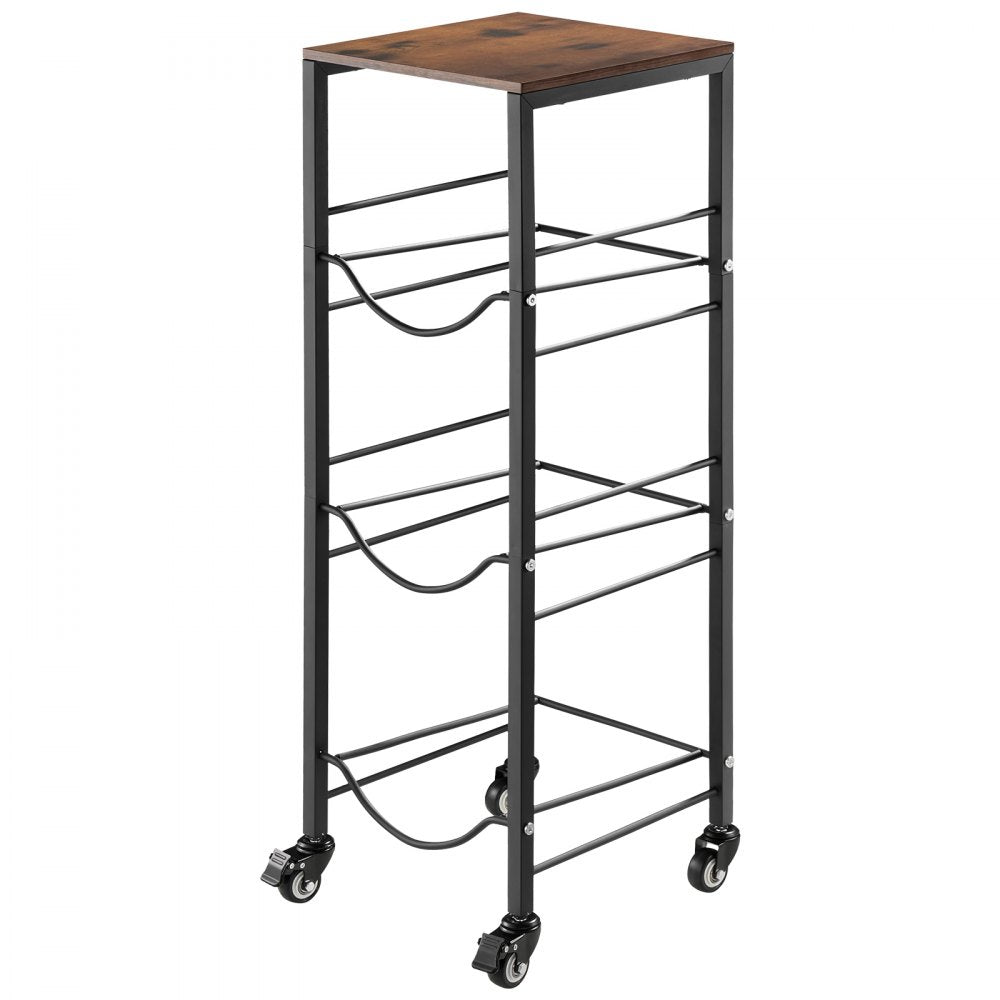VEVOR Water Jug Holder, 4 Tiers 3 and 5 Gallon Water Bottle Holder for 3 Bottles, Heavy Duty Jug Rack Organizer with Storage Shelf and Casters, for Kitchen, Office, Living Room, Black and Brown