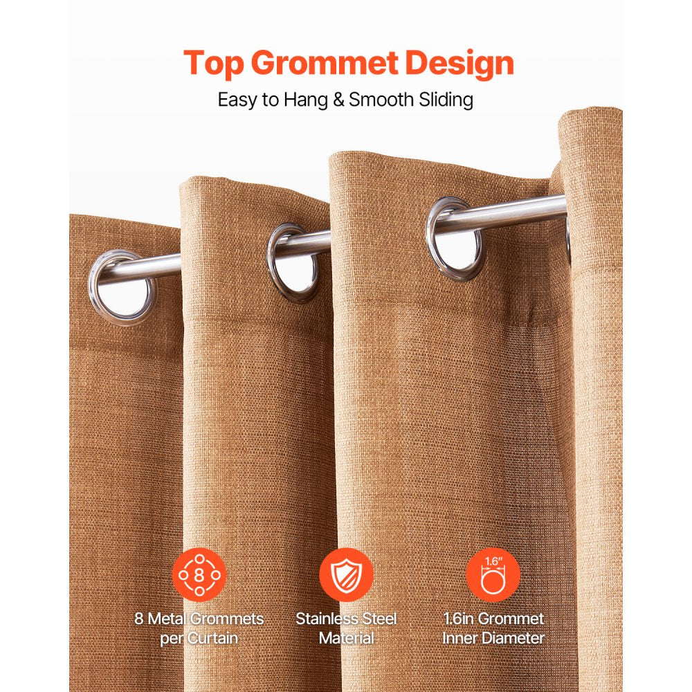 VEVOR Natural Linen Curtains, 52 x 84 inch 2 Panels Set, Grommet Light Filtering Thick Flax Textured Linen Drapes, Privacy Burlap for Living Room, Bedroom, Farmhouse, Sunroom, Office Window Curtain