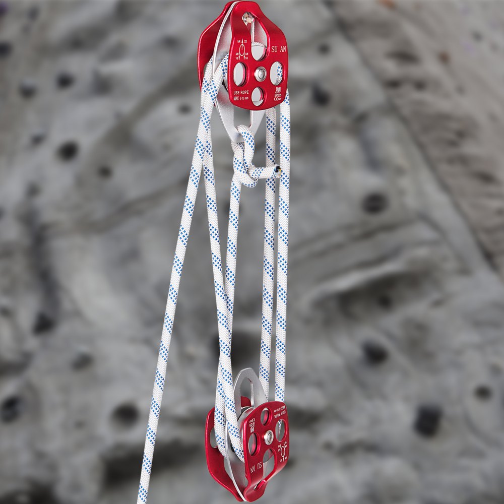 Twin Sheave Block and Tackle 7700LBS Pulley 150Ft, 1/2Inch Double Braid Rope