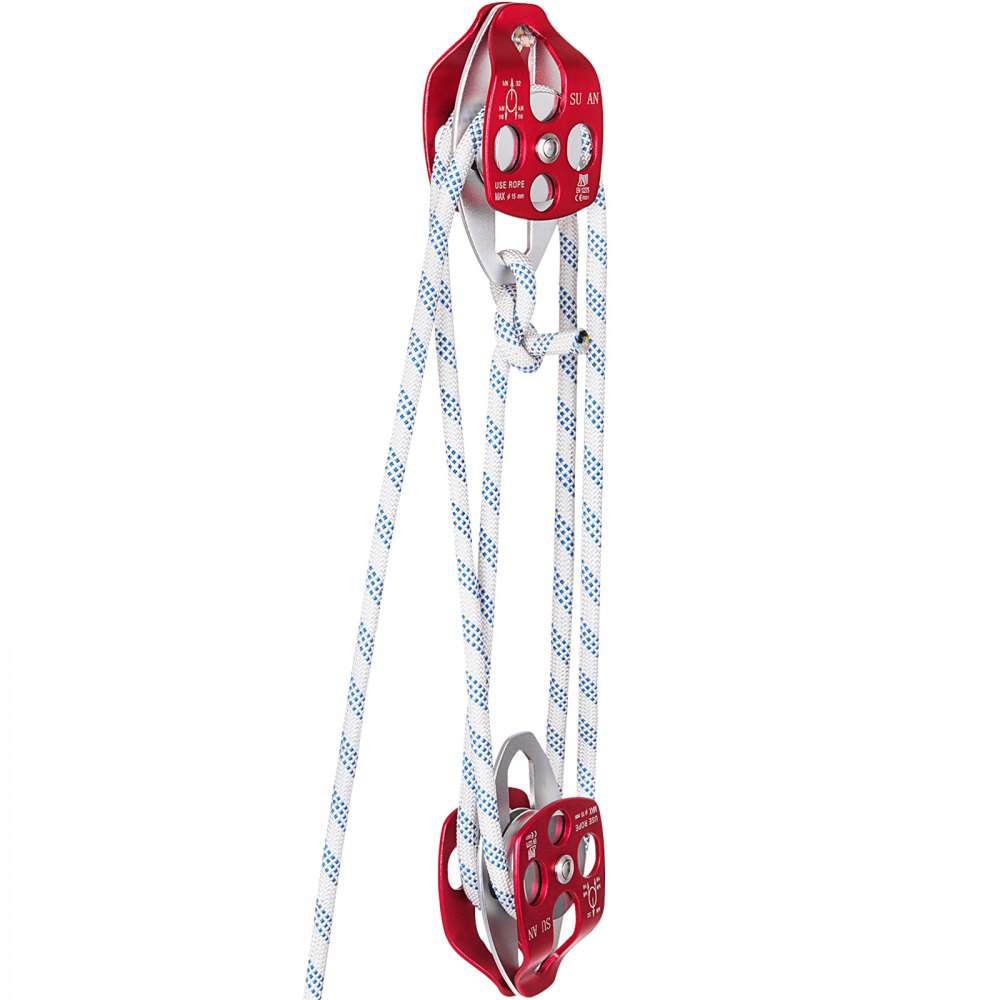 Twin Sheave Block and Tackle 7700LBS Pulley 150Ft, 1/2Inch Double Braid Rope